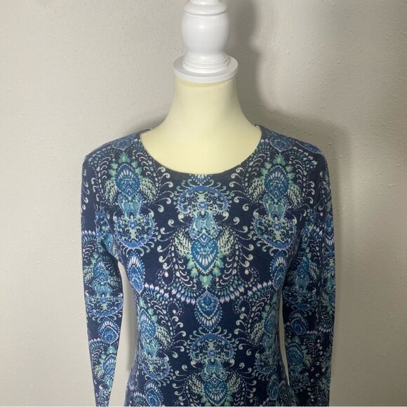 Garnet Hill 100% Merino Wool Blue Paisley Print Crewneck Sweater Women's Size S - Picture 9 of 15